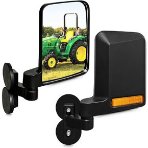 Universal Tractor Side Mirrors Compatible with Forklifts, Lawn Movers Kubota B BX Mahindra Tractor Accessories with Rubber Coated Magnetic Mounting Base - Plug and Play