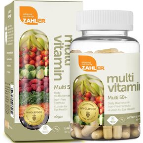 Zahler Multivitamin 50+, Iron-Free Formula + Lutein for Eye Health, 60 Capsules.
