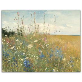 Field of Wildflowers Landscape Painting Wall Art 11x14 Framed Print Poster - Vintage Botanical Wall Decor, Farmhouse Prints, Picturesque Wildflower Art for Living Room, Bedroom, Bathroom