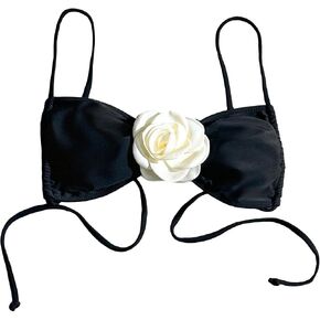 OYOANGLE Women's 3D Floral Appliques Sleeveless Wireless Bikini Top Spaghetti Straps Beachwear Swimsuit Tops in Saudi Arabia