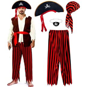 Men Pirate Costume 4 Pcs Accessories Outfit Party Supplies Pirate Hat Cap Man Medieval Renaissance Cosplay Role Play