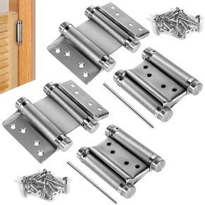 3 Inch Double Action Spring Hinge, 201 Stainless Steel, Cafe Salon Door Self-Closing Door Hinges with Pins and Screws (4-Pack) (Black)
