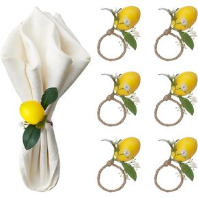 Lemon Napkin Rings Set of 6 Yellow Lemon Vine Leaf Napkin Holder Spring Summer Lemon Napkin Ring Holder for Wedding Dinner Party Table Decor