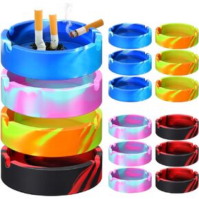 12 Pcs Ash Tray Silicone Ashtray Round Weed Ashtray Colorful Small Ashtray Unbreakable Cigar Ashtrays for Home Hotel Office Outdoor Indoor Patio, 4 Colors