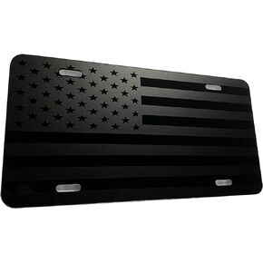Tactical Black American Flag Aluminum License Plate Matte Black on Blk Subdued Starless Nights Edition