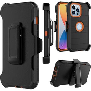 Takfox Compatible for iPhone 14 Case, for iPhone 14 Belt Clip Holster Phone Case with [Built-in Screen Protector] Kickstand Protective Rugged Heavy Duty Shockproof Hard Cover 6.1" 2022-Black/Orange