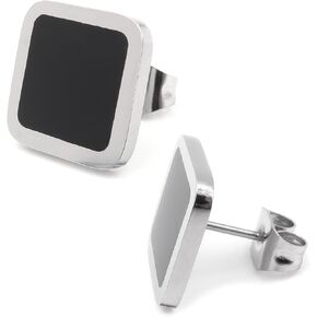 Stainless Steel Black Silver Two Tone Circle Triangle Square Post Stud Earrings