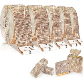 EANLOLY 5 Rolls Self Adhesive Crystal Rhinestone Ribbon, Diamond Bling Tape with 2 mm Rhinestones Sticker for Arts Crafts Wedding Birthday Party DIY Event Car Phone Decoration (AB)