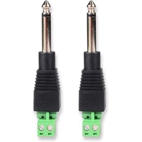 Conwork 6.35mm / 1/4" Audio Mono Male Plugs to 2 Screw Terminal Female Microphone/Speaker Wire Balum Converter Adapter (2-Pack)