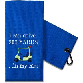 Funny Golf Towel Gift for Dad, Retirement Gifts for Men Golfer, Funny Golf Towel for Men, Embroidered Golf Towels for Golf Bags with Clip (I Can Drive 300 Yards)