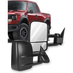 ECCPP مرايا السحب اليدوية تصغير زوج المرايا استبدال زوج مناسب لـ 1999-2006 لـ Chevy لـ Silverado لـ GMC لـ Sierra Driver والركاب التحكم اليدوي الجانبي بدون تسخين وأسود فاتح