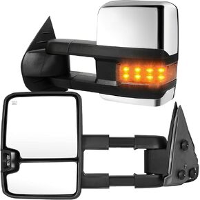PZ Towing Mirrors Replacement Fit for 1999-2002 Chevy Silverado GMC Sierra 1500 2500 3500 HD Avalanche Tahoe Yukon XL Black Power Heated Amber Turn Signal Clearance Lamp Pair Set