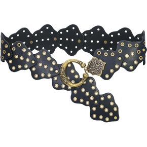 Wide Disc Belt for Women Concho Leather Belts Boho Western Waist Belt for Dress