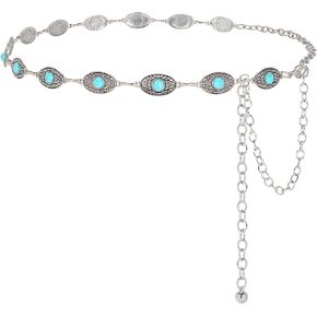 WERFORU Women Western Concho Metal Chain Belt Cowgirl Boho Waist Belt for Dress Jeans