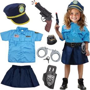 Police Officer Costume for Kids, Girls Police Costume for Kids, Halloween Costume for Girls Kids, Dress Up Role Play Kit