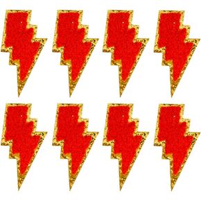 8 PCS 3 inch Lightning Chenille Patches, Self Adhesive Patches for Clothing, Stick on Embroidered Patches for Bags,Iron on Patches for Hats, Patches for Backpacks, Patches for Jeans. (White)