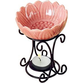 Tealight Wax Warmer Oil Burner, Iron Wax Melter Tea Light Holder, Wax Melt Burner Candle Wax Warmer Non Electric Oil Warmer (Pink)
