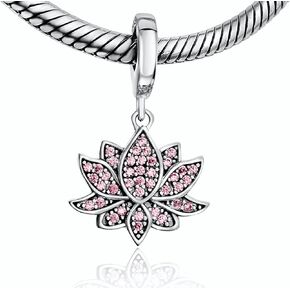 BOLENVI Dazzling Pink Lotus Yoga Yogi Buddhism 925 Sterling Silver Pendant Charm Bead For Pandora & Similar Charm Bracelets or Necklaces