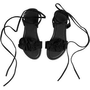 GORGLITTER Women's Lace Up Flat Sandals Ruched Casual Tie Up Sandals Criss Cross Strappy Flat Sandals