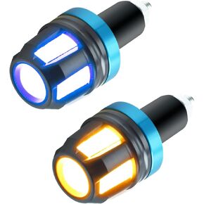 2Pcs Motorcycle Turn Signal LED Lights,DouHble Color Bar End Handle Grip Indicator Side Marker Light Kits for ATV Motorcycle Scooter. (Blue+Amber)