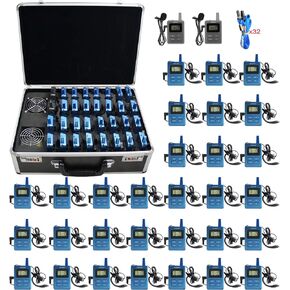 EXMAX ELGT-470 Wireless Tour Guide/Monitoring Audio System 100 Channels Groups for Tourism,Conference,Training,Church,Outdoor Scenic Spots(2 Transmitters & 30 Receivers with 32-slot Charging Case)