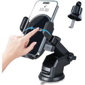 Car Phone Holder Mount, Phone Holder for Car Vent Dashboard Windsheild with Auto Clamp, Sticky Suction Cup and Car Vent Clip，Car Phone Mount Support iPhone Samsung and More