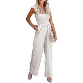QUEENIE VISCONTI Women One Off Shoulder Jumpsuits Short Sleeve Casual Skinny Long Pants Rompers with Pockets
