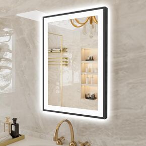 60x30 Large LED Bathroom Vanity Mirror -Black Aluminum Framed (Front and Backlit),Anti-Fog Illuminated Bathroom Mirror,Stepless Dimmable LED Mirror,3 Colors Smart Mirror(Horizontal/Vertical) in Kuwait
