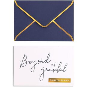 بطاقات شكر مع أظرف من Navy Beyond Grateful - 36 PK - ملاحظات شكر باللون الأزرق مع حروف من رقائق الذهب مقاس 4x6 بوصات، بطاقات ملاحظات فارغة لتخرج الأعمال وحفلات الزفاف وحفلات استقبال المولود الجديد والتعاطف مع الجنازة