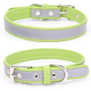Reflective Dog Collar, High Bright Reflex Safety Synthetic Pu Leather Cat Collars for Xs Small Medium Large Pet Dogs Puppy Kitten, Brown XS