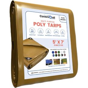 Covers & All Poly Tarp Waterproof, 3 Oz, 100 GSM, 5 Mil Thick, Wind & UV Resistant Multipurpose Plastic Camping Tarp with Reinforced Edges & Rust Proof Grommets (8" L x 10" W, Blue)