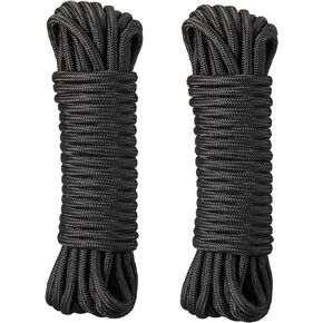 100 Ft 5/16 Inch Nylon Rope, Solid Braided Twisted Polyester Cord - High UV and Abrasion Resistance Industrial Grade Line for Garden, Patio, Camping & Flag Flying(Black)