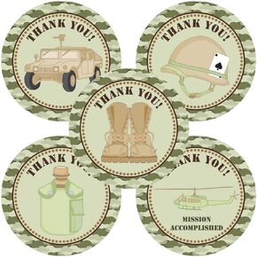 Military Soldier Thank You Sticker Labels by Adore By Nat - Camouflage Mission Army Troops Party Favors - Set of 30
