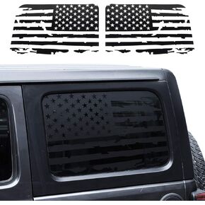 JeCar Hardtop Window USA Distressed Flag Decals Vinyl American Flag Stickers Compatible with Jeep Wrangler 2018-2023 JLU 4 Door, 1 Pair