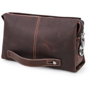 Leather Men Clutch Purse Bag Handmade Purse Wristlet Handbag Envelope Code Lock Wallet Anti Theft Clutch Purse Phone Holder Travel Bag, Coffee