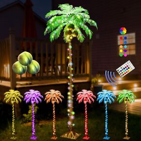 LED Lighted Palm Tree Outdoor Christmas Tree with Coconuts, Shengyatu 5FT 336 LED Lights Multi Color Artificial Palm Tree Lights with Remote, 96 RGB Light Under The Leaves, Decoration for Christmas