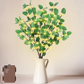 Remon 30 Inch Lighted Olive Branches - Faux Light Up Olive Stems with 60 LED Lights, 120 Leaves, Timer Battery Operated Lighted Branches for Vases, Prelit Artificial Greenery for Tabletop Decoration