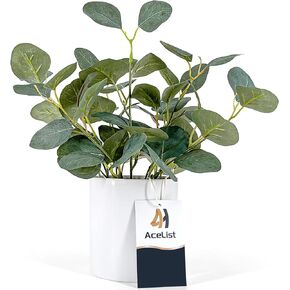 AceList 14.17-inch Eucalyptus Artificial Plant in White Pot Fake Plants for Home and Office, Ideal for Christmas, Weddings, and All Celebrations - Elegant Greenery for Festive Decor