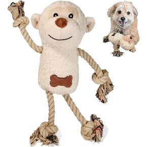 Nooshpup - Rope Dog Toy, Plush, Stuffed, Squeaker, Pet Toy, Fun for Small Dogs, Large Dogs, Soft Chewing, Durable, Fetch Toy, Chew Toy, Squeaky, Tug of war Toy, Monkey Rope Dog Toy, White