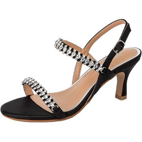 SheSole Womens Heels Sandals Dress Shoes Kitten Sparkly Rhinestone Bride Wedding Shoes Black Silver Heel
