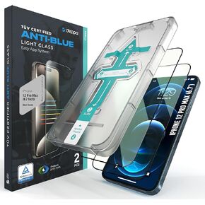 Deppa |2 Pack| Eye Safeguard TÜV Certified Anti-Blue Light Screen Protector for iPhone 12 Pro Max (6.7') Tempered Glass Edge to Edge Full Cover with Easy Installation Kit Tray
