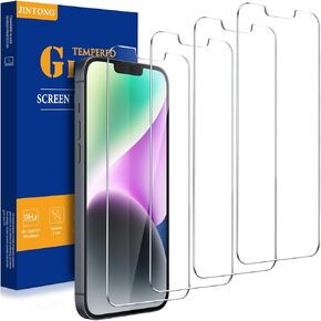 JINTONG 4 عبوات من واقي الشاشة الزجاجي المقوى لهاتف iPhone 14 (6.1 بوصة) طبقة من الزجاج المقسى، فائقة الدقة، مقاومة للخدش، صديقة للحافظة، خالية من الفقاعات in Kuwait