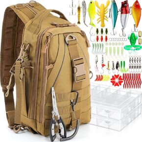 85 Pcs Fishing Tackle Kit Fishing Backpack Tackle Sling Bag Fishing Tackle Bags with Rod Holder Fishing Lures Kit Fishing Pliers Set Tackle Boxes for Men Women