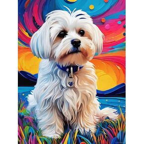 TUTUMAY21 Colorful Animals Diamond Painting Kits Dog 5D DIY Diamond Art for Adults Beginners, Happy Maltese Dog Round Gem Art Diamond Dots for Home Wall Decor Handmade Gift Artwork 30x40cm