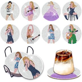 طقم قواعد أكواب فنية من YOKUSHI مكونة من 8 قطع من Pop Star Diamond للبالغين، طقم قواعد أكواب طلاء ألماس DIY مع قاعدة من الفلين، مجموعة طلاء فني ماسي صغير للكبار والأطفال لوازم الأعمال الفنية in Kuwait