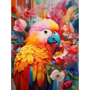 Diymood DIY 5D Diamond Painting Kits for Adults Parrot - Diamond Art Kits for Adults Flower | Full Drill Round | Crystal Mosaic Picture | Beginner | Home Wall Decor | 12x16 inch