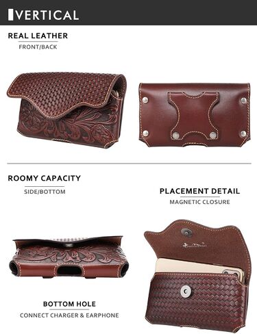 Montana West Real Leather Cell Phone Holster Belt, Great for Carrying iPhone/Samsung All Models Phones Magnetic Flap Closure Phone Cases RLP-C004BR-MBB in Saudi Arabia