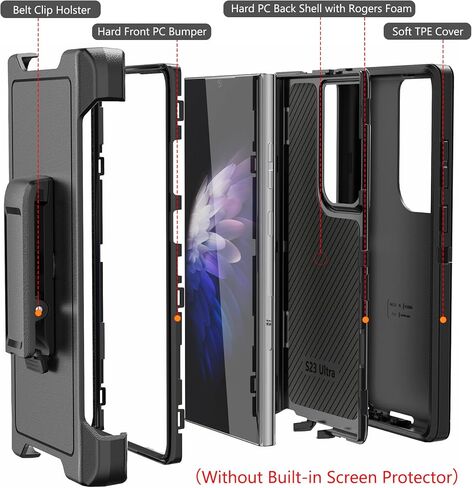 Rugged Phone Case for Samsung Galaxy S23 Ultra 5G, with Belt Clip Holster & Kickstand Heavy Duty Shockproof Protective Full Body Case Cover for Samsung Galaxy S23 Ultra 5G Phone (Black) in Saudi Arabia