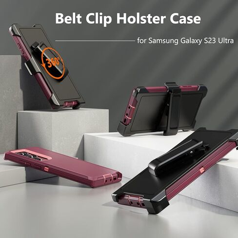 Rugged Phone Case for Samsung Galaxy S23 Ultra 5G, with Belt Clip Holster & Kickstand Heavy Duty Shockproof Protective Full Body Case Cover for Samsung Galaxy S23 Ultra 5G Phone (Black) in Kuwait