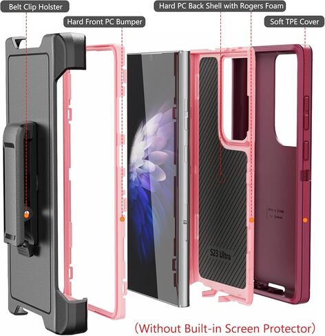 Rugged Phone Case for Samsung Galaxy S23 Ultra 5G, with Belt Clip Holster & Kickstand Heavy Duty Shockproof Protective Full Body Case Cover for Samsung Galaxy S23 Ultra 5G Phone (Black) in Kuwait